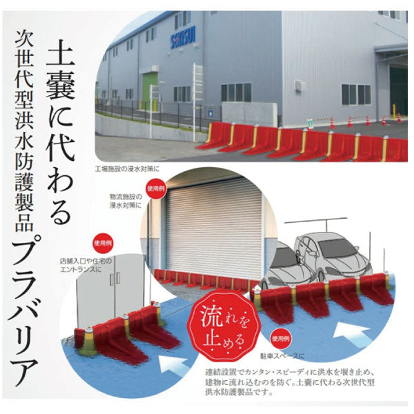 洪水・豪雨対策に！ 自由自在に設置可能！プラバリア（止水板）基本セット1.6m：本体2個＋連結3個＋エンド2個[SA-020］