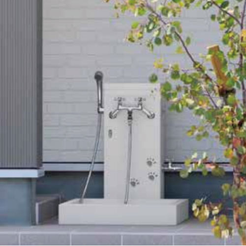 立水栓ユニット シカクル（シャワーヘッド付水栓金具：混合水栓用・カランパイプあり） [W-676]