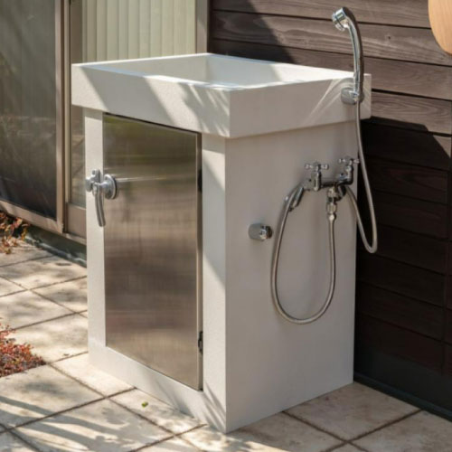 立水栓ユニット シャワープレイス シカクルスタンド（シャワーヘッド付水栓金具：混合水栓用・カランパイプなし） [W-686]