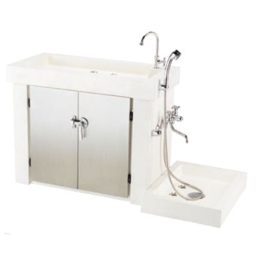 立水栓ユニット シャワープレイス シカクルスタンドL（シャワーヘッド付水栓金具：混合水栓用・カランパイプあり） [W-687]