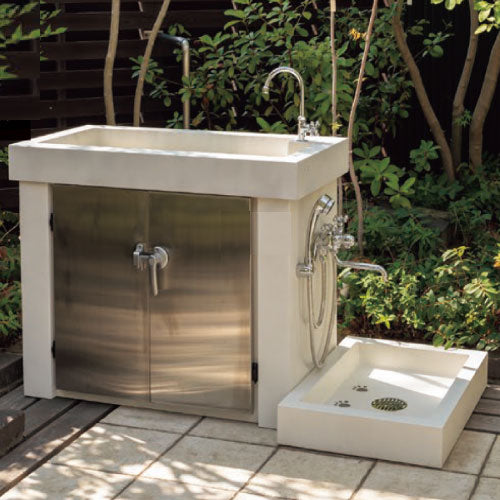 立水栓ユニット シャワープレイス シカクルスタンドL（シャワーヘッド付水栓金具：混合水栓用・カランパイプあり） [W-687]