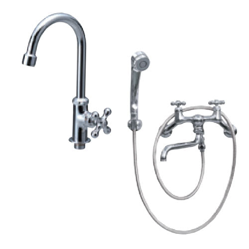 立水栓ユニット シャワープレイス シカクルスタンドL（シャワーヘッド付水栓金具：混合水栓用・カランパイプあり） [W-687]